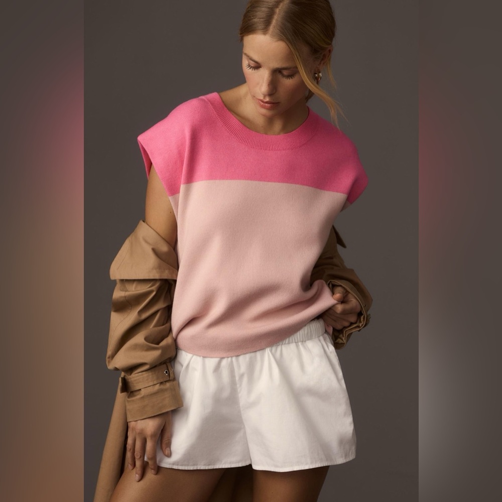 Maeve Anthropologie Noah Muscle Tank Sweater Pink Combo Block Color size XS